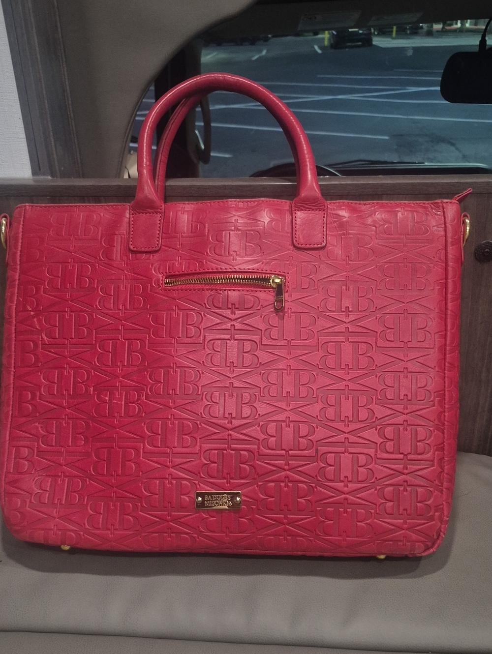 Badgely MISHKA Hot Pink/Red Embossed Leather Tote Bag